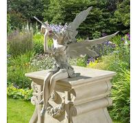 MINGZE Estatua de Hada Mágica Sentada, Resina Artesanal Paisajismo Decoración De Jardín Figuras Decorativas De Elfo Para Interiores Exteriores Patio Esculturas-B