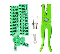 mingzhe Alicates para Orejas de Animales para Ganado, Aleación de Aluminio Resistente, Ergonómico, Diseño Bloqueo Rebote Automático Ganado, Ovejas, Cerdos, Marcado con 100 (Verde)