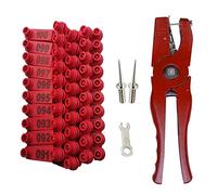 mingzhe Alicates para Orejas de Animales para Ganado, Aleación de Aluminio Resistente, Ergonómico, Diseño Bloqueo Rebote Automático Ganado, Ovejas, Cerdos, Marcado con 100 (Roja)