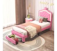 MINGZHE Cama infantil tapizada de 90 x 200 cm con 1 cajón, cama individual en princesas herederas de con cabecero ajustable, cama juvenil con somier, PU rosa