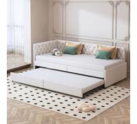 MINGZHE Cama nido 90/180 x 200 cm, sofá Convertible 90 x 200 cm con somier de madera y tejido terciopelo (Beige)