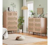 MINGZHE Cómoda de ratán con 5 cajones, almacenamiento de muebles de estilo bohemio, aparador de dormitorio, armario de madera con cajones de madera, mucho espacio de almacenamiento para salón