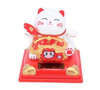 mingzhe Estatua de Gato de la Suerte con Movimiento Brazo y Diseño Sonrisa, Funciona con Energía Solar, para Regalo en el Salpicadero del Coche (Roja)