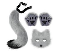 MINGZHE Foxs Therian Mask and Tail Set, Máscara de Animal Furry Therian Foxs Mask, Máscara de Gato para Mascarada, Máscara de Felpa Guantes de Patas Esponjosas, Fiesta de Navidad