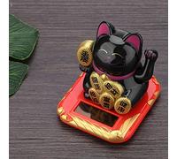 mingzhe Gato de la Suerte Solar Que Saluda y Hace Señas, Gato de la Fortuna con Energía Solar, Adorable Decoración del Hogar para el Coche para Suerte (Negra)