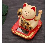 mingzhe Gato de la Suerte Solar Que Saluda y Hace Señas, Gato de la Fortuna con Energía Solar, Adorable Decoración del Hogar para el Coche para Suerte (Oro)