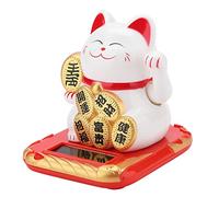 mingzhe Gato de la Suerte Solar Que Saluda y Hace Señas, Gato de la Fortuna con Energía Solar, Adorable Decoración del Hogar para el Coche para Suerte (Blanca)
