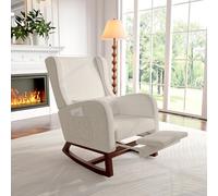MINGZHE Sillón basculante cómodo con reposapiés, sillones mecedoras acolchadas con respaldo alto, algodón y lino, sillones mecedoras planeador de salón 99x93x70 cm (Beige)