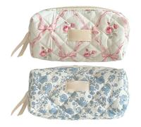 Minhaxue 2 estuches florales para lápices, bonito estuche de tela, estuche pequeño para lápices, organizador de artículos de tocador para estudiantes, almacenamiento de artículos de papelería al aire