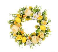 Minhe Corona de flores artificiales de limón fresco de 46 cm, adorno colgante de plástico amarillo para puerta, pared, decoración del hogar, guirnalda de frutas sintéticas fácil de limpiar