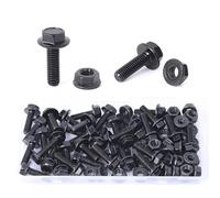 Minho Tornillos de cabeza de brida M6-1.0 x 20 mm en material de acero al carbono, tornillos hexagonales de brida vienen con tuercas de brida, acabado de óxido negro, rosca completa, 35 juegos