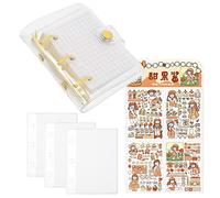 Mini 3 agujeros de carpeta barata cuaderno tapa de cuaderno de carpeta de PVC transparente, con 80 páginas de malla interna, 3 bolsas de almacenamiento y 4 pegatinas washi