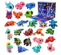Mini 3D Printed Animals - 24 Day Collectible Set, Hinged Big Eye Figures