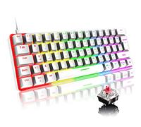Mini 60% Teclado Mecánico para Juegos,Compacto 62 Teclas,Cable USB-C Desmontable,18 Chroma Retroiluminación RGB,QWERTY Layout,Interruptor Rojo, Anti-Fantasma para Computadora/PC/Laptop/Mac-Blanco