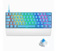 Mini 60% Teclado Mecánico para Juegos con Reposamuñecas Ergonómica,Compacto 62 Teclas,Cable USB-C Desmontable,18 Chroma Retroiluminación RGB,QWERTY Layout,Interruptor Azul para PC/Laptop/Mac-Azul