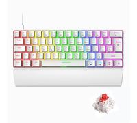 Mini 60% Teclado Mecánico para Juegos con Reposamuñecas Ergonómica,Compacto 62 Teclas,Cable USB-C Desmontable,18 Chroma Retroiluminación RGB,QWERTY Layout,Interruptor Rojo para PC/Laptop/Mac-Blanco
