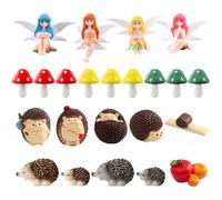 Mini Accesorios de Jardín, 24 Adorno de Hadas de Jardín en Miniatura Kit, Resina Figuras de Animales, Erizo, Seta Micro Paisaje para DIY Planta Decoración Casa de Muñecas Decoración de Pastel