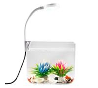 Mini Acuario - con Luces Clipables y Base Antideslizante Transparente - Kit de Acuario para Peces Betta - para Hogar, Pisos, Oficina, Hotel, Aprendizaje y Observación en Acuarios
