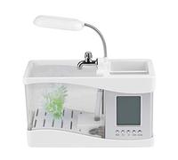 Mini Acuario de Pecera, Acuario de Pecera Recargable por USB Negro con Luz LED Colorida, Pantalla Digital LCD para Oficina en Casa (White)