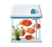 Mini Acuario en Forma de casa con Doble filtración e iluminación LED. Incluye Filtro de algodón y Medios filtrantes, lo Que lo Hace Ideal para Varios Peces Tropicales.-White