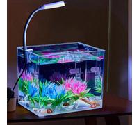 Mini acuario, tanque de plantación de acuario, acuario Klein Aquarien, mini terrario con luz de clip pequeña de 3 W, kit de pecera para peces dorados de camarones Betta