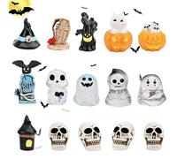 Mini Adornos de Resina de Halloween, 16 Piezas Miniatura Halloween Decoración Adornos de Resina para Manualidades de Halloween Surtidas Halloween Decoración del Paisaje para Bricolaje, Decoración