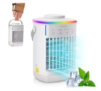 Mini Aire Acondicionado Portátil, Silencioso Ventilador de mesa con 4 Velocidades y 2 Modos de Niebla, 700ml Enfriador de Aire 4 temporizador, para Oficina Coche Camping