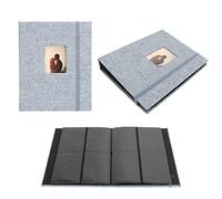 Mini álbum de Fotos de 3 Pulgadas, Estuche Tejido de Lino y algodón, álbum de Tarjetas, Favoritos de boletos, 208 Bolsillos, álbum de Recuerdos de Gran Capacidad para colección de (Blue)