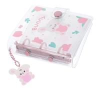 Mini Álbum de Fotos de PVC Rosa 3 Anillas, Estilo Cartoon | Hojas Interiores Transparentes, Formato Portátil, para Tarjetas y Tickets, Adecuado para Scrapbooking y Boda