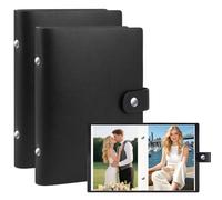 Mini álbum de fotos pequeño de 2 piezas, cubierta de piel sintética, 7.2 x 4.6 pulgadas, 50 páginas interiores, adecuado para aniversarios familiares, viajes de bebé, fotos familiares y bebés (negro)