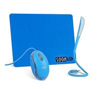 Mini alfombrilla de ratón con luz LED para ratón óptico, juego de regalo 3 en 1, interruptor de ajuste flexible de cuello de cisne con luz de lectura USB, adecuado para ordenador, PC, portátil ,Azul