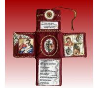 Mini altar católico hecho a mano con cruz e icono, compañero de viaje devocional portátil para momentos de oración, en tono plateado, rico diseño de obras de arte.