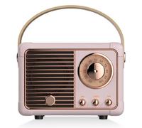 Mini altavoz Bluetooth portátil, altavoz en forma de radio, altavoz retro Bluetooth, caja de música portátil Bluetooth 5.0 para habitación/oficina/sala de estar, regalo de cumpleaños (rosa)