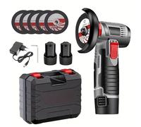 Mini amoladora angular con batería, 12 V, 76 mm, sin escobillas, con 2 baterías de 1500 mAh y 5 discos, 19500 rpm, cortador inalámbrico, multilijadora eléctrica para metal, madera y azulejo gris