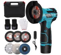 Mini Amoladora Angular con Batería, 12 V, Herramienta Bricolaje con 6 Discos de Corte, 2 Baterías de 1500 mAh, 78 mm, 18500 rpm, Mini Batería Flex para Cortar, Pulir y Afilar