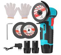 Mini amoladora angular inalámbrica 12 V, 19500 RPM,2 x 1,5 Ah Baterías | Profesional disco compacto para corte pulido pulido metal madera baldosas plástico con 2 discos