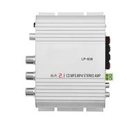 Mini amplificador HiFi, 2.1 Stereo Bass Auto Car Home Audio Power Amplificador digital, Amplificador de potencia de aleación de aluminio, Compatible con teléfono móvil, MP3, computadora (Plata)