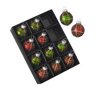 Mini árbol de Navidad de bolas de cristal de tartán.Juego de 12 unidades.
