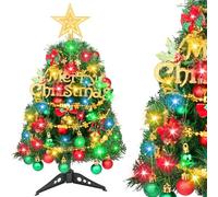 Mini Árbol de Navidad Pequeño 50cm, Arbol Navidad Artificial de Sobremesa Mesa Estrella de Copa de Arbol Decoración Escritorio Árboles Decorativo Casa Oficina Fiesta Navideñas (Rojo Verde)