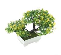 Mini árbol de pino bonsái, con planta artificial realista de cerámica, decoración de escritorio, para sala de estar, oficina, jardín, 18 cm de altura, para decoración de oficina en casa (amarillo)