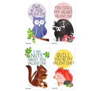 Mini ardilla, búho, mapache, erizo Woodland animal de San Valentín (tarjetas tamaño cartera con sobres pequeños) para el día de San Valentín por Nerdy Words (juego de 24)