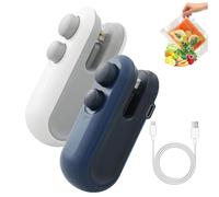 Mini Bag Sealer with Cutter and Magnet, 2 in 1 Rechargeable Heat Sealer, Household Hand Pressure Portable Snack Plastic Heat Sealing Machine, For Snacks and Food Freshness Storages (Blue+White)