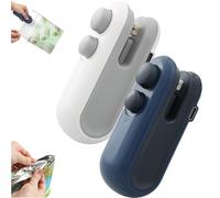 Mini Bag Sealer with Cutter and Magnet, Rechargeable Mini Bag Sealer, Portable Handheld Vacuum Heat Sealing Machine for Snacks, Chips, Food Freshness Storage (White+Blue)