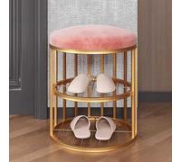 Mini banco de entrada con zapatero, elegante banco bajo con cojín y marco de metal dorado para almacenamiento en la entrada