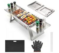Mini Barbacoa de Carbón Portátil, Plegable de Mesa para Jardín y Camping