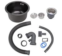 Mini Barra Redonda para Fregadero de Cocina, Lavabo de Acero Inoxidable, Cuenco Individual sobre Lavabo bajo Encimera con Accesorios de Drenaje para el Hogar, Color Negro, 11.73 X(Nano diamante negro)