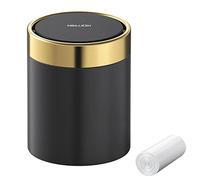 Mini basurero con tapa, cubo de basura pequeño de escritorio, cubo de basura de metal lindo para uso en encimera de mesa, dormitorio, tapa abatible abierta