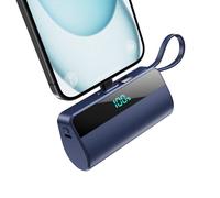 Mini Bateria Externa para iPhone, 5500mAh Cargador Portátil con Cable USB C Integrado 20W PD Carga Rapida Power Bank Compacto Powerbank con Pantalla LCD Compatible con iPhone17/16/15/14/13/12/11-Azul