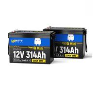 Mini batería LiFePO4 Wattcycle de 12 V y 314 Ah con Bluetooth 5.0, batería de Litio de 4019 WH, BMS de 200 A, certificada según la Norma ECE R10, para el hogar y la náutica (Pack de 2)