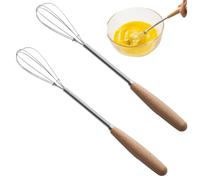 Mini batidor, 2 batidores pequeños de 8 pulgadas de largo con mango de madera batidores de huevos de acero inoxidable antiadherentes para cocinar globo de mano multifunción para el hogar, restauran